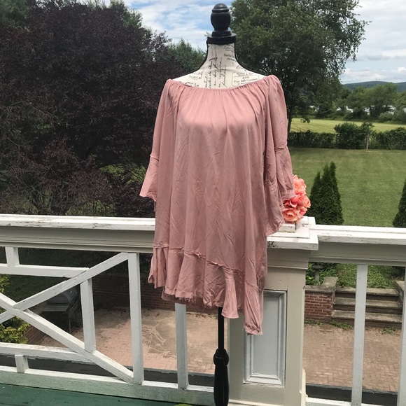 🌸 ELAN Cover-up Off Shoulder Raw Edge Tunic OS - Picture 3 of 8